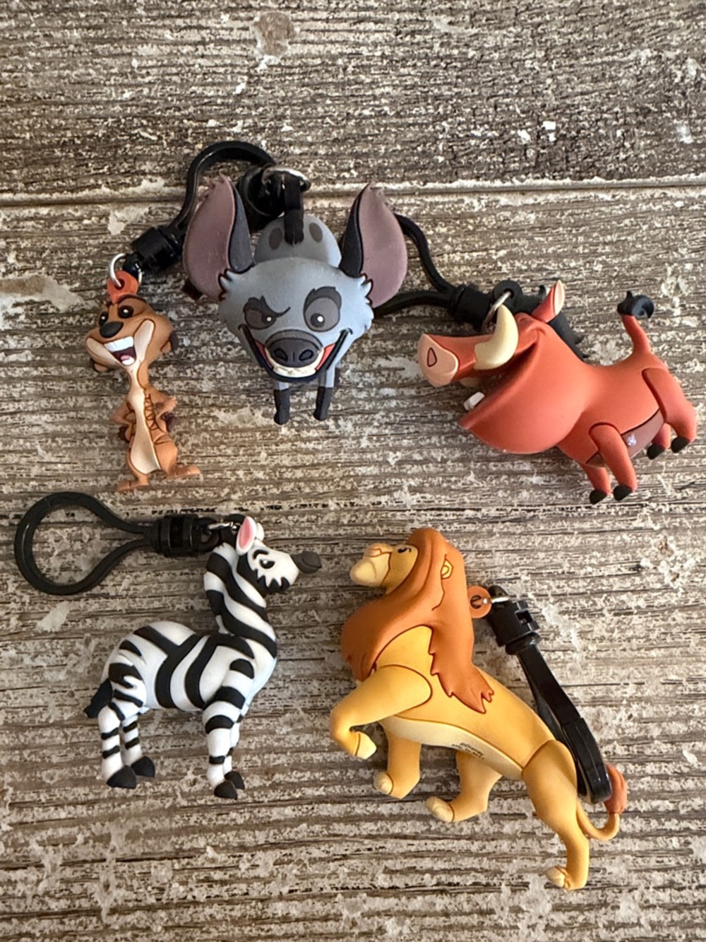 Disney Lion King set of 5 bag clips - zebra, Mufasa, Timon, Pumbaa, and Banzai